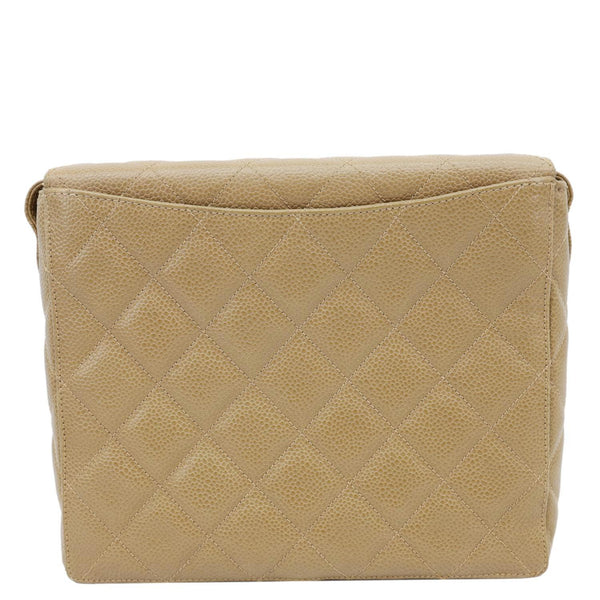 CHANEL Straight Flap Quilted Caviar Leather Shoulder Bag Sand Beige