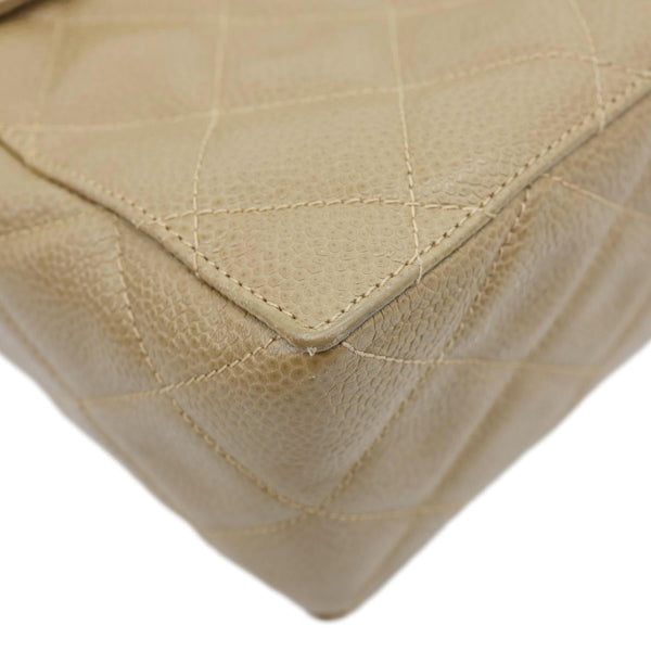 CHANEL Straight Flap Quilted Caviar Leather Shoulder Bag Sand Beige