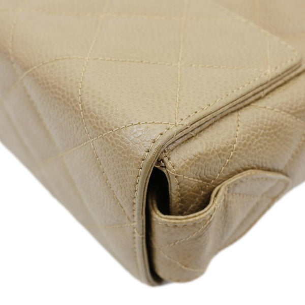 CHANEL Straight Flap Quilted Caviar Leather Shoulder Bag Sand Beige