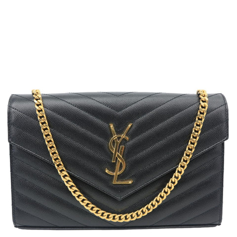 YVES SAINT LAURENT Classic Envelope Cassandre Leather Chain Crossbody Bag Black