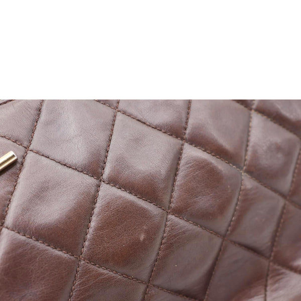 CHANEL Vintage Quilted Lambskin Leather Chain Shoulder Bag Brown