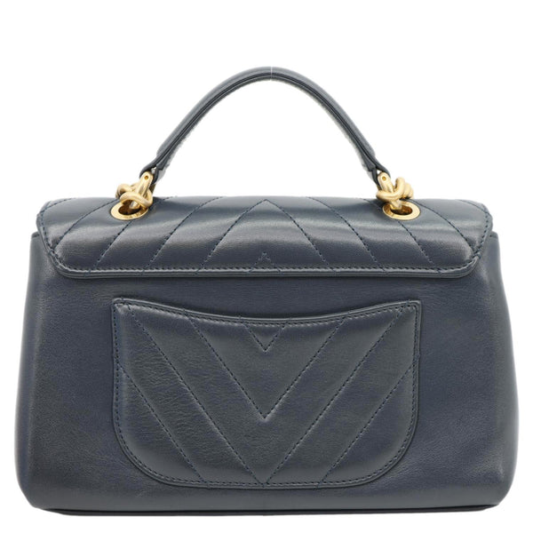 CHANEL Coco Stitched Flap Chevron Leather Chain Top Handle Shoulder Bag Navy Blue