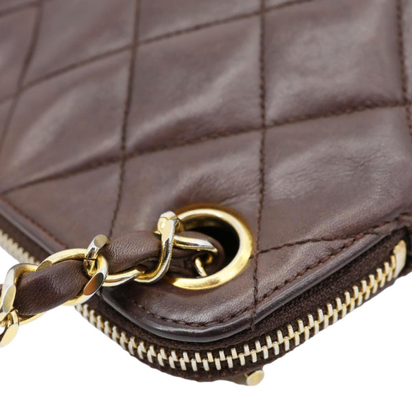 CHANEL Vintage Quilted Lambskin Leather Chain Shoulder Bag Brown