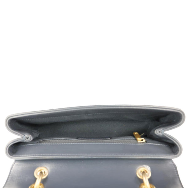 CHANEL Coco Stitched Flap Chevron Leather Chain Top Handle Shoulder Bag Navy Blue