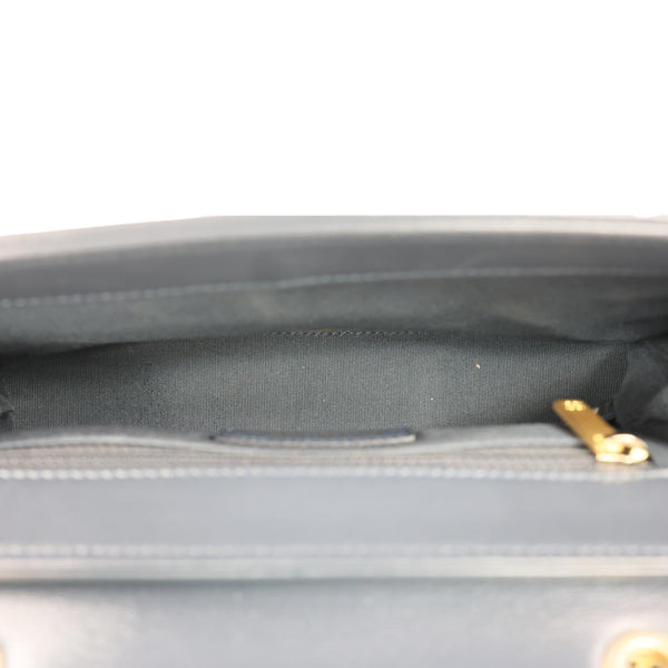 CHANEL Coco Stitched Flap Chevron Leather Chain Top Handle Shoulder Bag Navy Blue