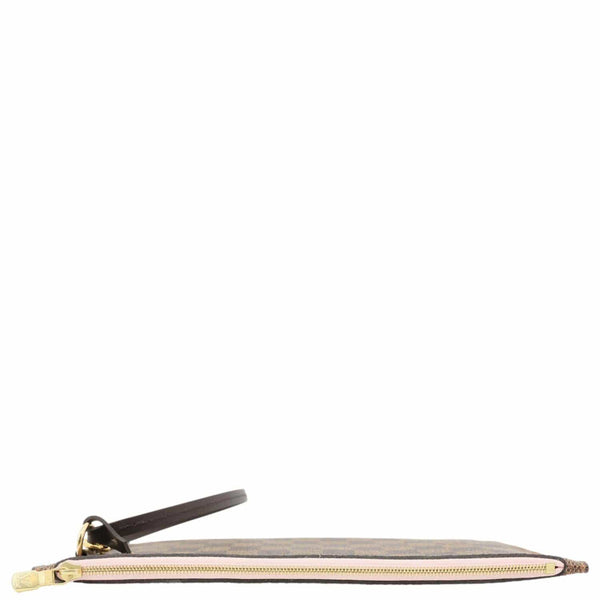 LOUIS VUITTON Neverfull Damier Ebene Wristlet Pouch Rose Ballerine