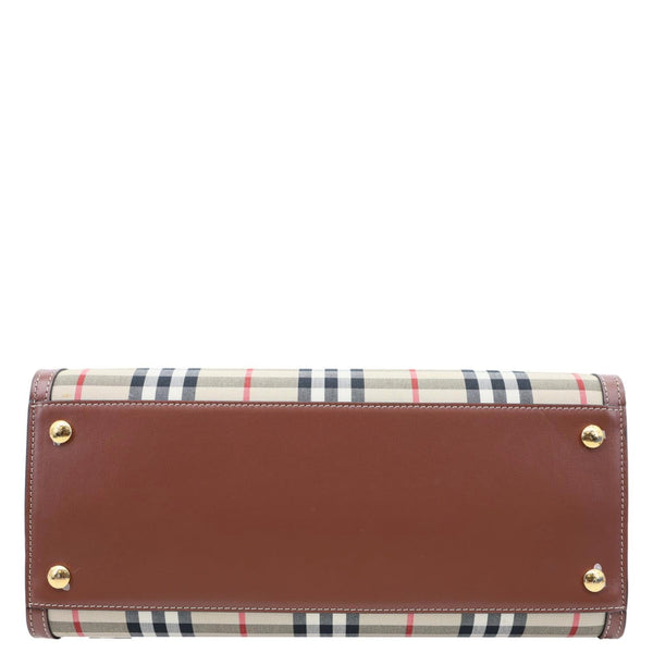 BURBERRY Medium Title Vintage Check Canvas Top Handle Shoulder Bag Beige