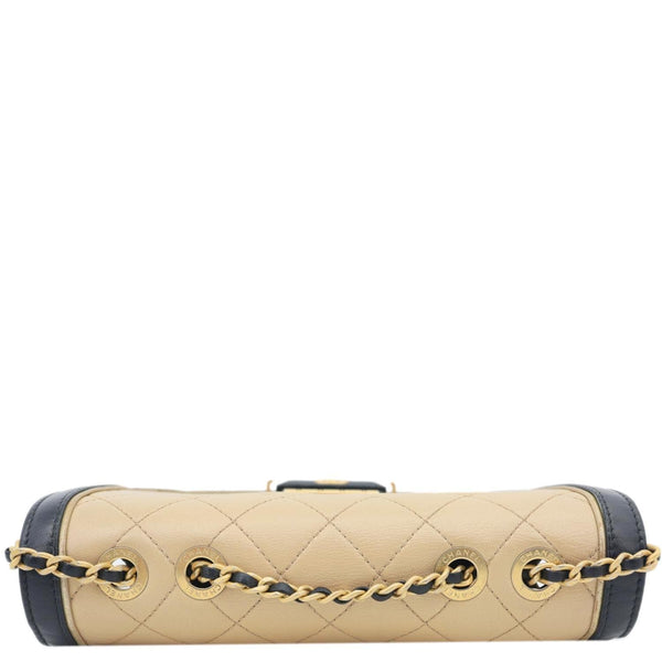CHANEL Octagon CC Clasp Flap Medium Quilted Leather Crossbody Bag Beige