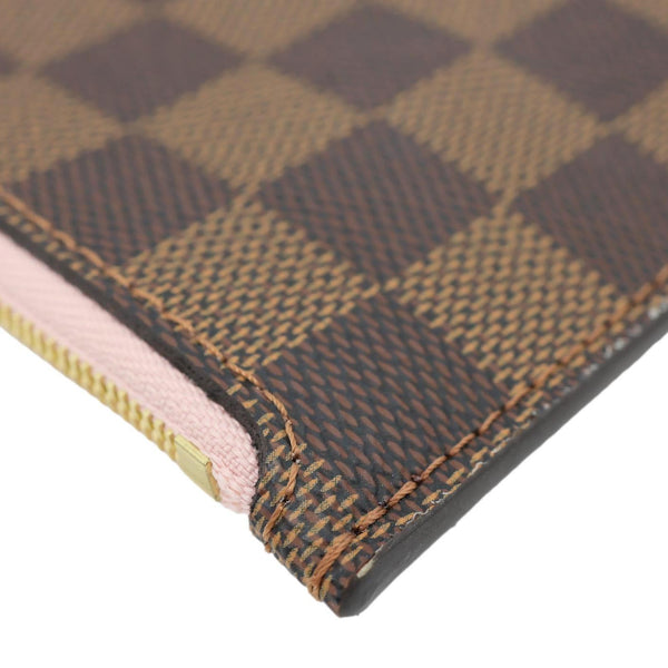 LOUIS VUITTON Neverfull Damier Ebene Wristlet Pouch Rose Ballerine