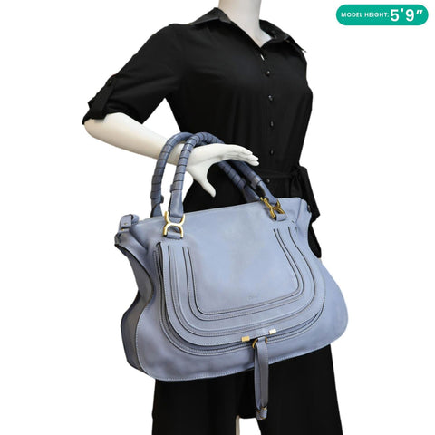 CHLOE Marcie Calfskin Leather Satchel Bag Blue