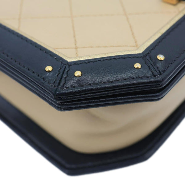 CHANEL Octagon CC Clasp Flap Medium Quilted Leather Crossbody Bag Beige