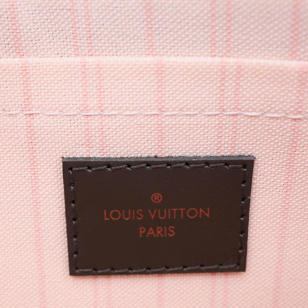 LOUIS VUITTON Neverfull Damier Ebene Wristlet Pouch Rose Ballerine
