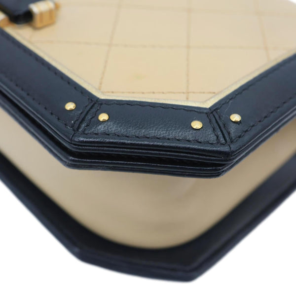 CHANEL Octagon CC Clasp Flap Medium Quilted Leather Crossbody Bag Beige