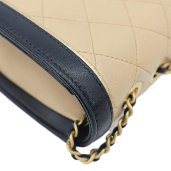 CHANEL Octagon CC Clasp Flap Medium Quilted Leather Crossbody Bag Beige