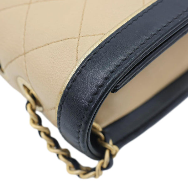 CHANEL Octagon CC Clasp Flap Medium Quilted Leather Crossbody Bag Beige