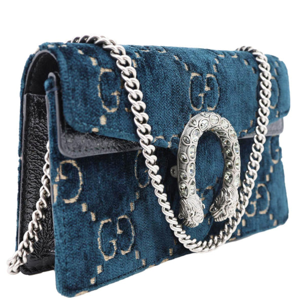 GUCCI Dionysus Super Mini GG Monogram Velvet Crossbody Bag Blue 476432