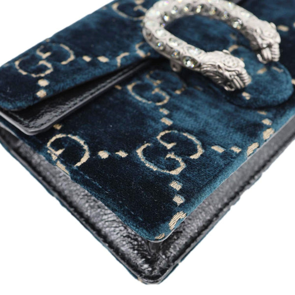 GUCCI Dionysus Super Mini GG Monogram Velvet Crossbody Bag Blue 476432