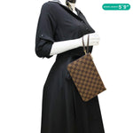 LOUIS VUITTON Neverfull Damier Ebene Wristlet Pouch Rose Ballerine
