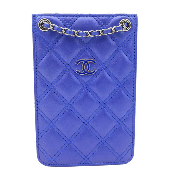 CHANEL CC Quilted Leather Crossbody Phone Holder Blue
