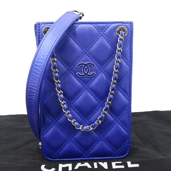 CHANEL CC Quilted Leather Crossbody Phone Holder Blue