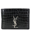 YVES SAINT LAURENT Monogram Calfskin Crocodile Embossed Leather Card Holder Black