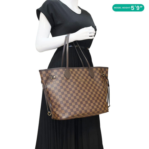 LOUIS VUITTON Neverfull MM Damier Ebene Tote Bag Brown