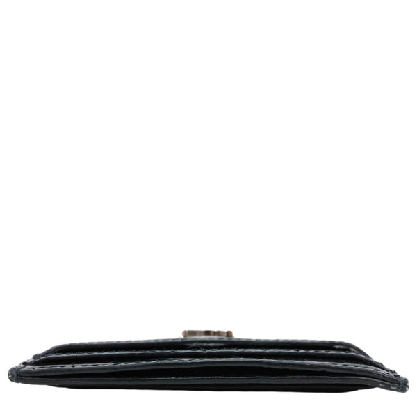 YVES SAINT LAURENT Monogram Calfskin Crocodile Embossed Leather Card Holder Black