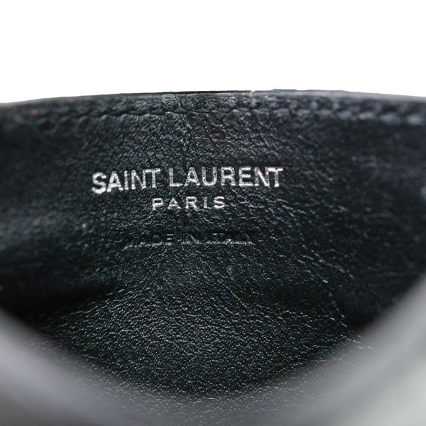 YVES SAINT LAURENT Monogram Calfskin Crocodile Embossed Leather Card Holder Black