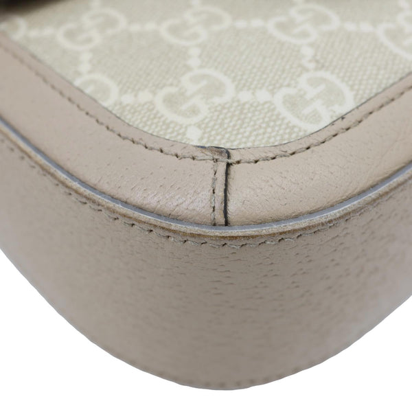 GUCCI Horsebit 1955 Flap Small GG Supreme Canvas Shoulder Bag Beige 658574