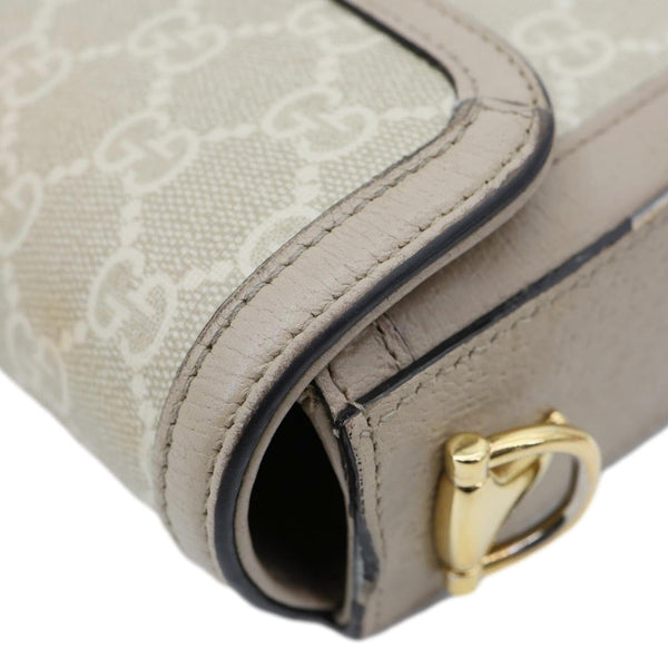 GUCCI Horsebit 1955 Flap Small GG Supreme Canvas Shoulder Bag Beige 658574