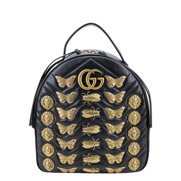 GUCCI GG Marmont Animal Studs Leather Backpack Black 476671