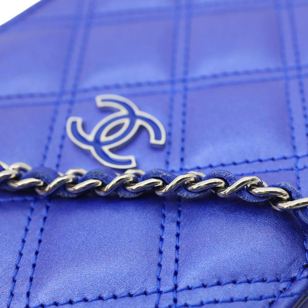 CHANEL CC Quilted Leather Crossbody Phone Holder Blue