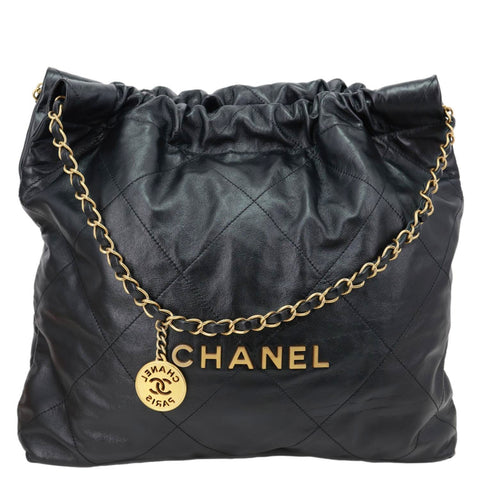 CHANEL 22 Large Quilted Calfskin Leather Hobo Bag Black