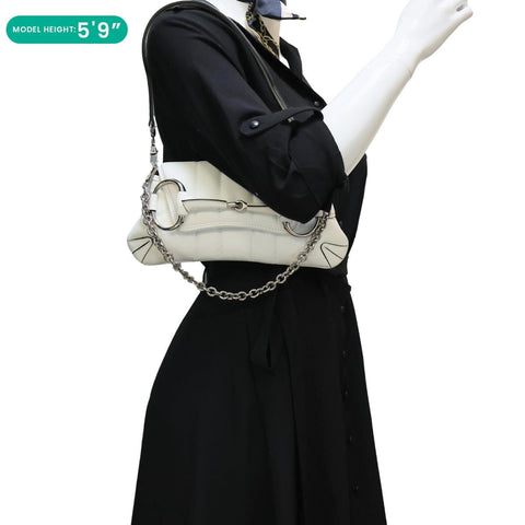 GUCCI Horsebit Quilted Lambskin Leather Chain Shoulder Bag White 764339