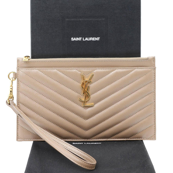 YVES SAINT LAURENT Large Bill Cream Monogram Grain De Paoudre Pouch - Dust Bag