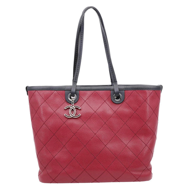 CHANEL Shopping Fever Quilted Caviar Leather Tote Bag Maroon