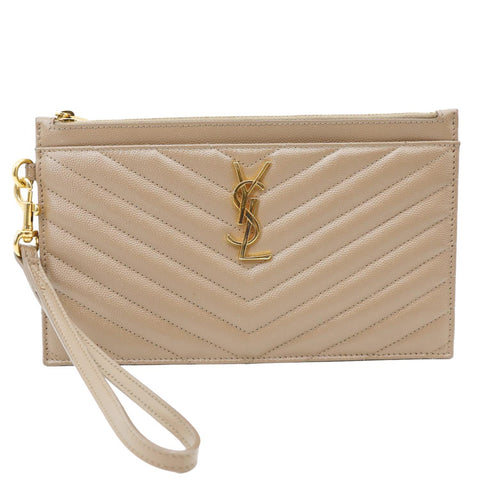 YVES SAINT LAURENT Large Bill Monogram Grain De Poudre Pouch Beige