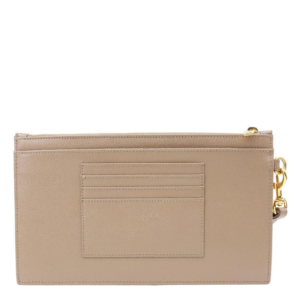 YVES SAINT LAURENT Large Bill Monogram Grain De Poudre Pouch Beige