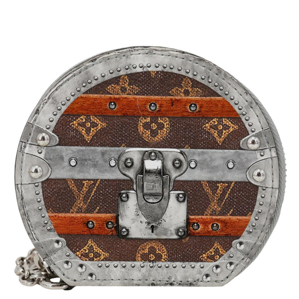 LOUIS VUITTON Micro Boite Chapeau Transformed Monogram Time Trunks Coin Purse Silver