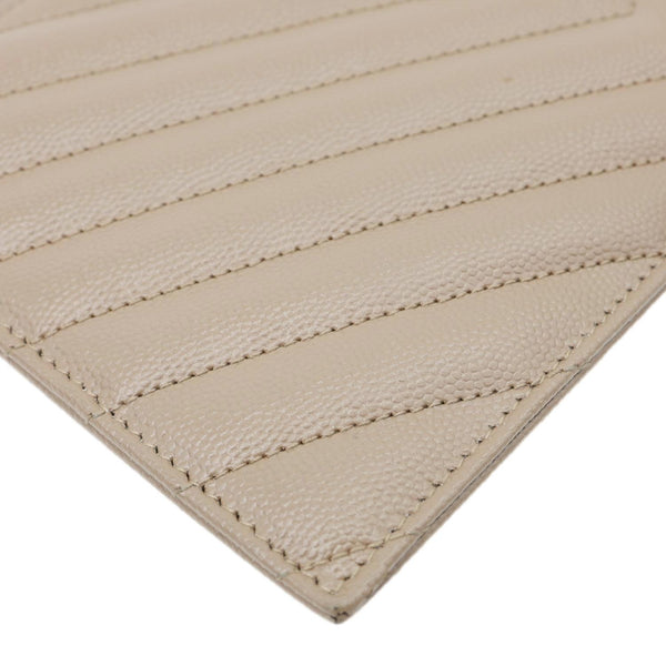 YVES SAINT LAURENT Large Bill Monogram Grain De Poudre Pouch Beige