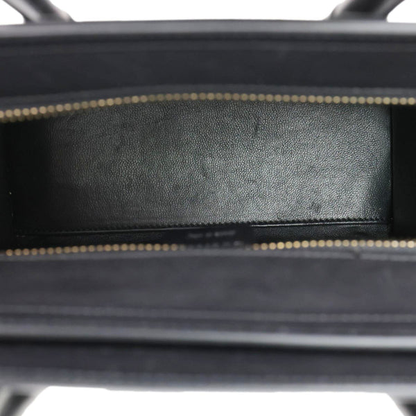 CELINE Nano Luggage Tweed Leather Tote Crossbody Bag Black