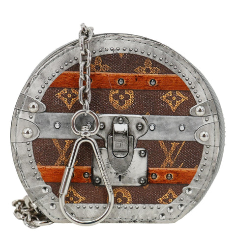 LOUIS VUITTON Micro Boite Chapeau Transformed Monogram Time Trunks Coin Purse Silver