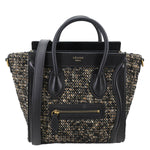 CELINE Nano Luggage Tweed Leather Tote Crossbody Bag Black