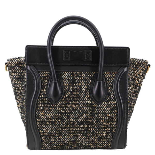 CELINE Nano Luggage Tweed Leather Tote Crossbody Bag Black