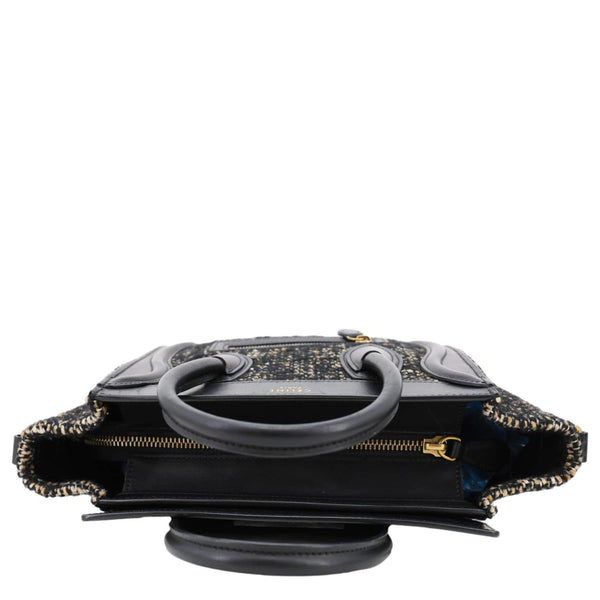 CELINE Nano Luggage Tweed Leather Tote Crossbody Bag Black