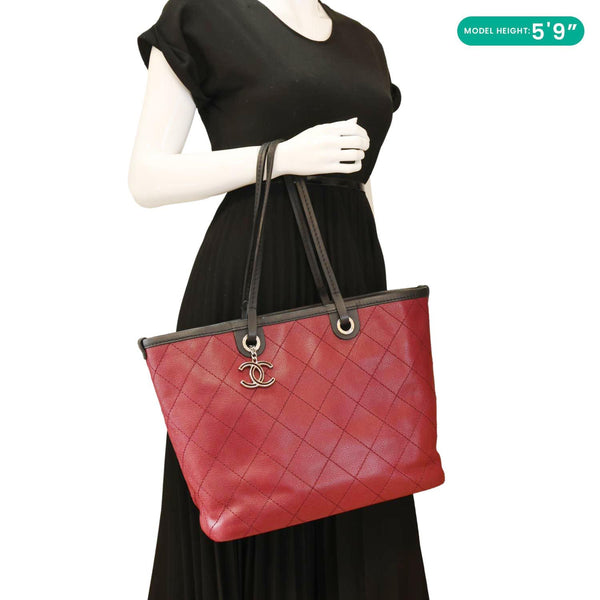 CHANEL Shopping Fever Quilted Caviar Leather Tote Bag Maroon