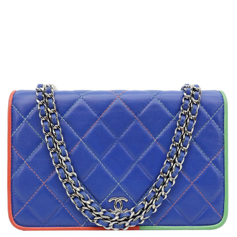 CHANEL Quilted Leather Wallet On Chain Blue