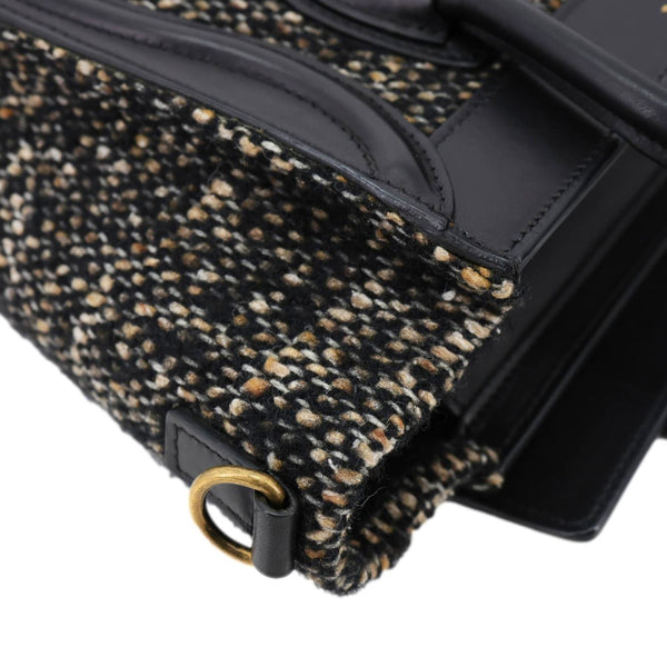 CELINE Nano Luggage Tweed Leather Tote Crossbody Bag Black