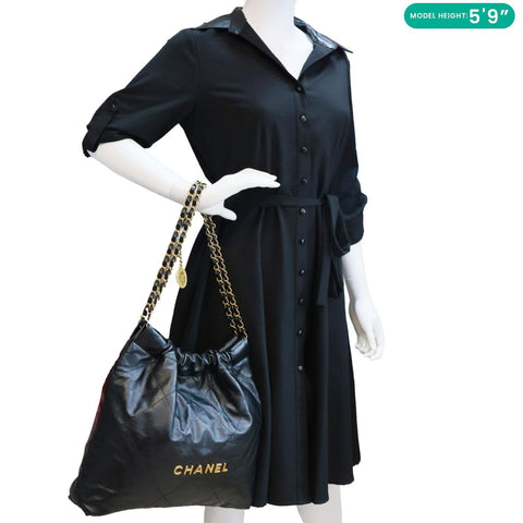 CHANEL 22 Large Quilted Calfskin Leather Hobo Bag Black