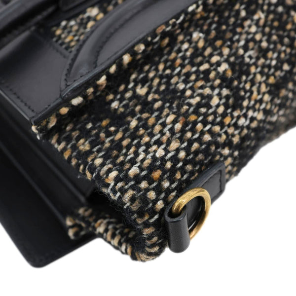CELINE Nano Luggage Tweed Leather Tote Crossbody Bag Black
